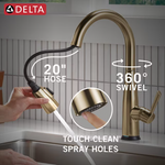 Delta Essa Champagne Bronze Single Handle Deck-mount Touchless Pull-down Kitchen Faucet with Sprayer (Includes Deck Plate)