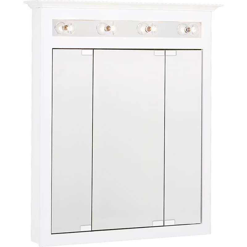 Project Source 31.75-in x 36-in Lighted Incandescent Surface Mount White Mirrored Medicine Cabinet, 64130-PS, MSRP: $139.00, Final Price: $49.99 + Tax