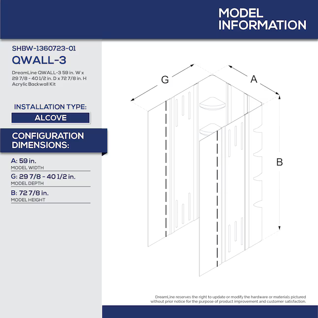 DreamLine QWALL-3 2-Piece 36-in W x 60-in L x 76-in H Rectangular Alcove Shower Kit (Right Drain) with Base and Wall Included Hardware Included, DL-6148R-01, 544957