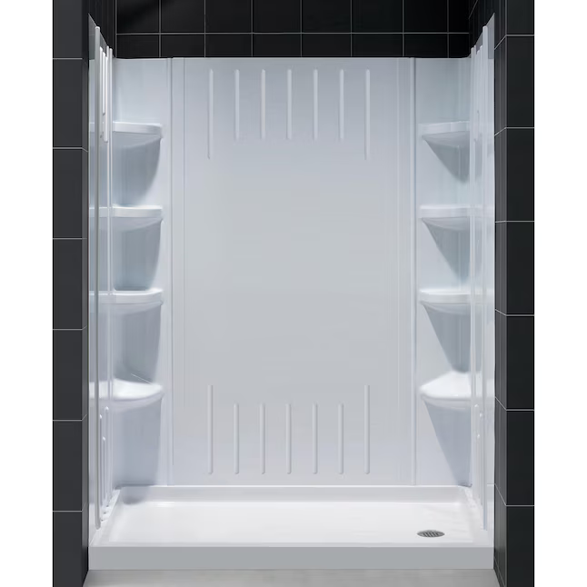 DreamLine QWALL-3 2-Piece 36-in W x 60-in L x 76-in H Rectangular Alcove Shower Kit (Right Drain) with Base and Wall Included Hardware Included, DL-6148R-01, 544957
