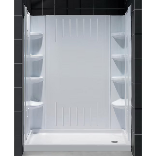 DreamLine QWALL-3 2-Piece 36-in W x 60-in L x 76-in H Rectangular Alcove Shower Kit (Right Drain) with Base and Wall Included Hardware Included, DL-6148R-01, 544957