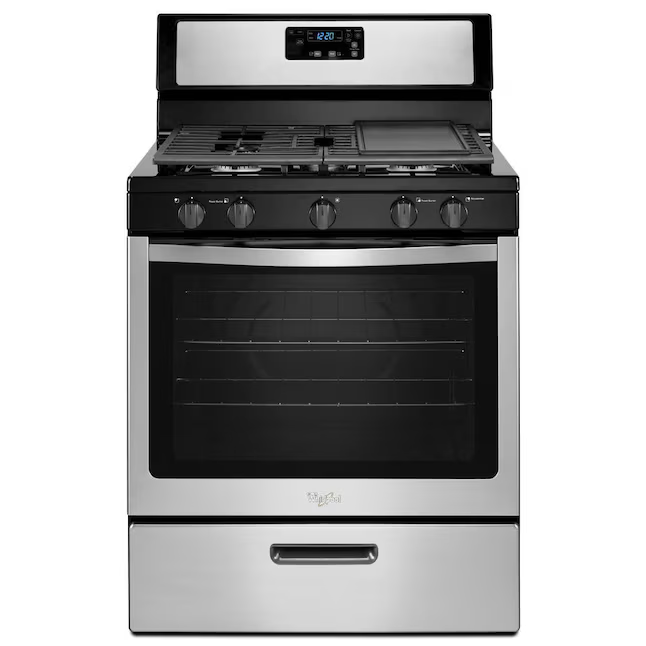 Whirlpool 30-in 5 burners 5.1-cu ft Freestanding Natural Gas Range (Stainless Steel), WFG505M0BS/3 *JR2508, Retail: $989.00, FINAL PRICE: $649.99 + TAX