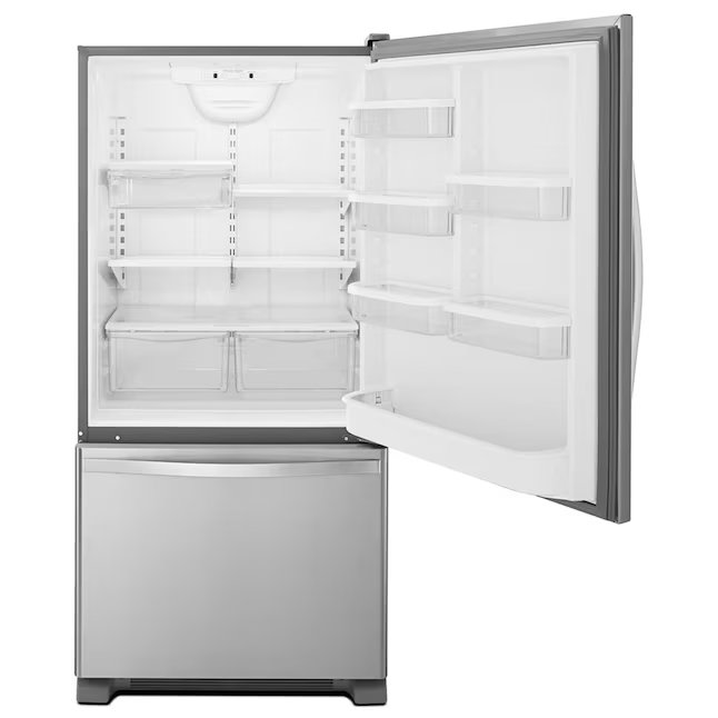 Whirlpool 22.07-cu ft Standard-Depth 33.0-in Bottom-Freezer Refrigerator with Ice Maker (Stainless Steel), WRB322DMBM/05 *JR2511, Retail: $1,999.00, FINAL PRICE: $999.99 + TAX