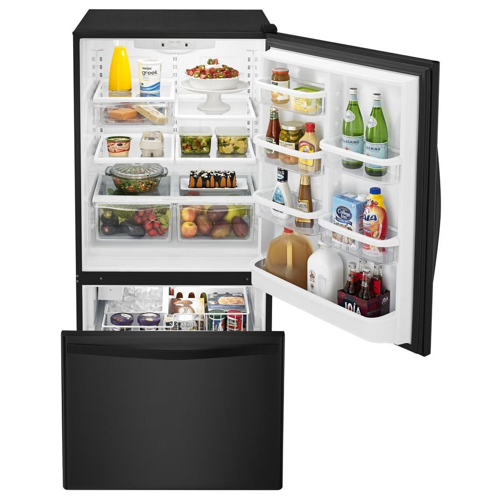 Whirlpool 18.7-cu ft Standard-Depth 30-in Wide Bottom-Freezer Refrigerator with Ice Maker ( Black ) ENERGY STAR Certified