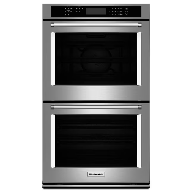 KitchenAid 30-in Double Electric Wall Oven with Self-Cleaning (Stainless Steel) - True Convection (Upper Oven), KODE300ESS *JR2503