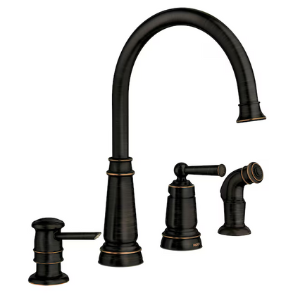 Moen Edison Mediterranean Bronze Single Handle Deck-Mount Handle Commercial/Residential High-Arc Kitchen Faucet, (Soap Dispenser Included) ( Side Sprayer Included ), 87042BRB, 672126  *JR2503