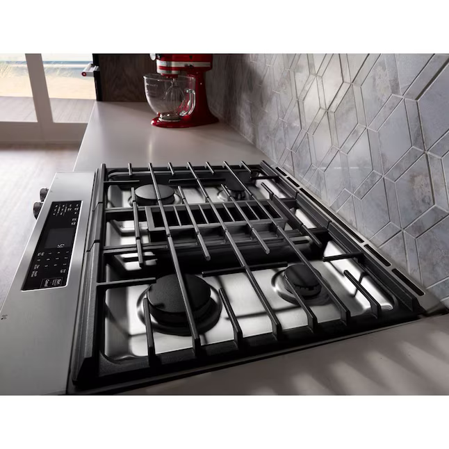 KitchenAid 30-in Standard 4 burners Convection Oven with Downdraft Exhaust Slide-In Dual Fuel Range (Stainless Steel), KSDG950ESS *JR2512, Retail: $4,099.00, FINAL PRICE: $2,199.99 + TAX