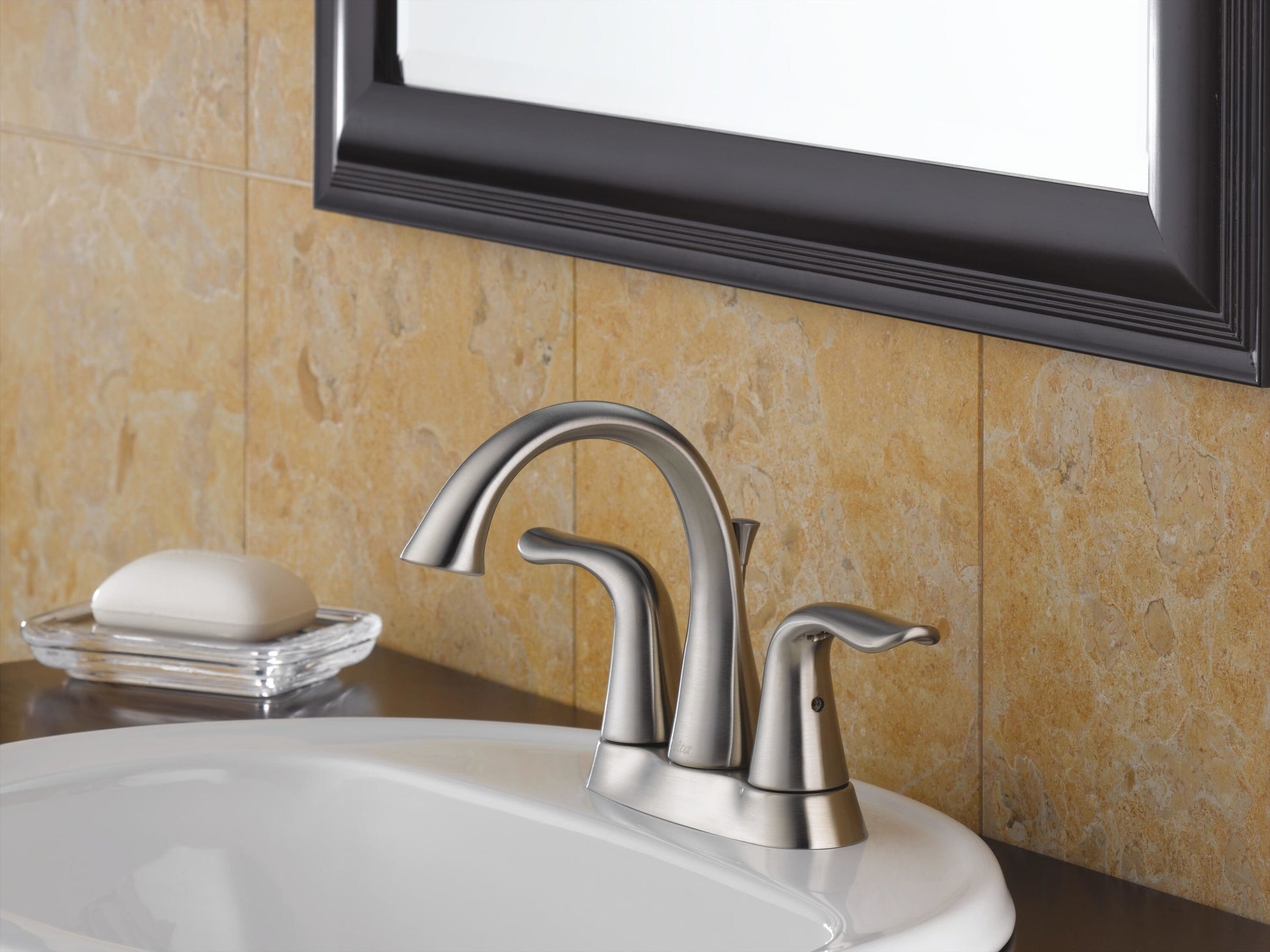 Delta Lahara Two Handle Centerset Bathroom Faucet in Stainless Steel, 2538-SSMPU-DST, MRSP: $201.53, FINAL PRICE: $79.99 + TAX