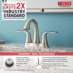 Delta Lahara Two Handle Centerset Bathroom Faucet in Stainless Steel, 2538-SSMPU-DST, MRSP: $201.53, FINAL PRICE: $79.99 + TAX