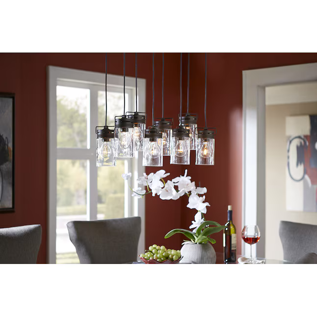 Alpine Reserve Vallymede 8-Light Aged Bronze Farmhouse Clear Glass Jar Large Hanging Pendant Light, B10006  #0575041 *JR2509, Retail: $179.98, FINAL PRICE: $99.99 + TAX