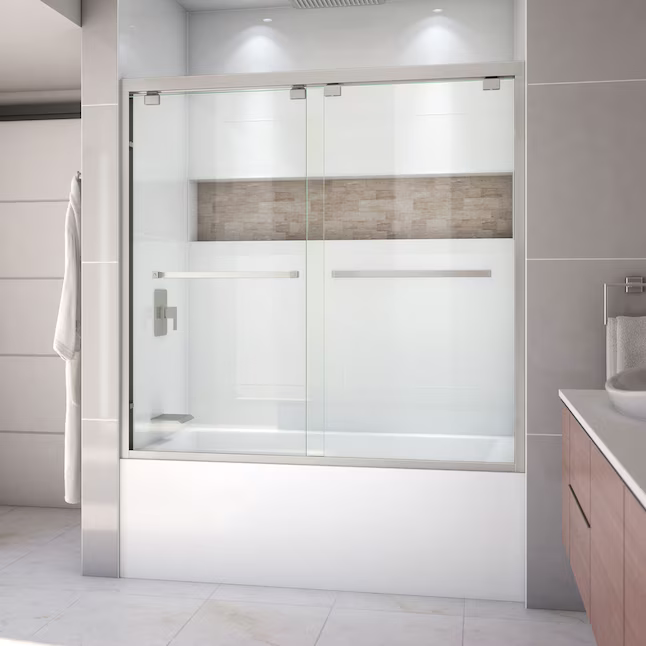DreamLine Encore Brushed Nickel 56-in to 60-in W x 58.0-Inches H Semi-frameless Bypass Sliding Bathtub door, HD2305, SHDR-1660580