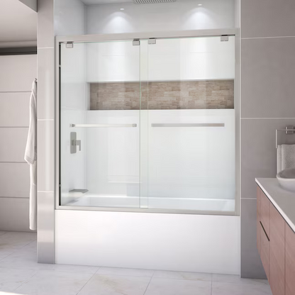 DreamLine Encore Brushed Nickel 56-in to 60-in W x 58.0-Inches H Semi-frameless Bypass Sliding Bathtub door, HD2305, SHDR-1660580