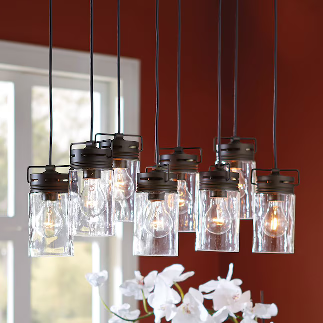 Alpine Reserve Vallymede 8-Light Aged Bronze Farmhouse Clear Glass Jar Large Hanging Pendant Light, B10006  #0575041 *JR2509, Retail: $179.98, FINAL PRICE: $99.99 + TAX