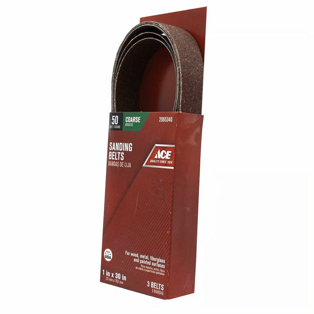 Ace 30 in. L X 1 in. W Aluminum Oxide Sanding Belt 50 Grit Coarse 3 pc, 2065340