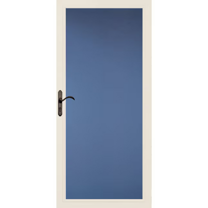 Pella Select Low-E 36-in x 81-in Poplar White Aluminum Reversible Hinge Storm Door Full-view with Interchangeable Screen (Oil-Rubbed Bronze Handle Included)