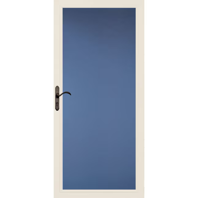 Pella Select Low-E 36-in x 81-in Poplar White Aluminum Reversible Hinge Storm Door Full-view with Interchangeable Screen (Oil-Rubbed Bronze Handle Included)