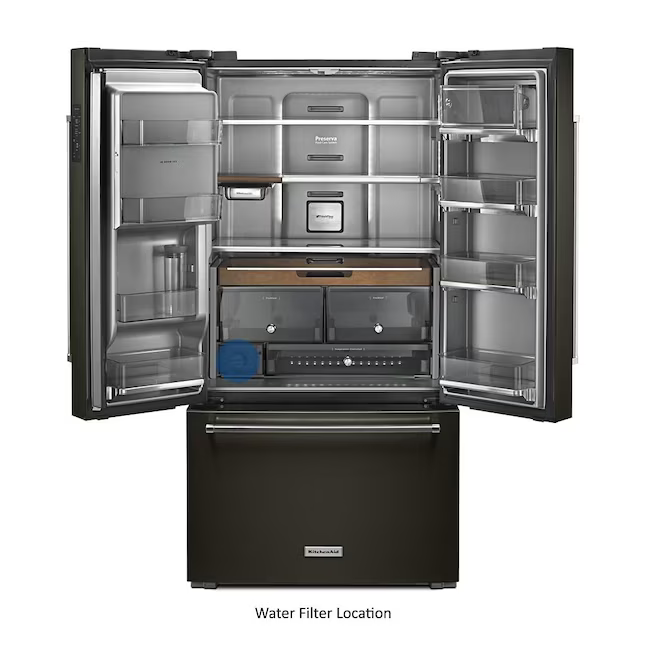 KitchenAid Counter-Depth 23.8-cu ft French Door Refrigerator with Ice Maker - Water and Ice Dispenser (Black Stainless Steel with Printshield Finish), [FB188]