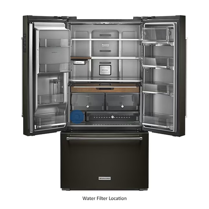 KitchenAid Counter-Depth 23.8-cu ft French Door Refrigerator with Ice Maker - Water and Ice Dispenser (Black Stainless Steel with Printshield Finish), [FB188]
