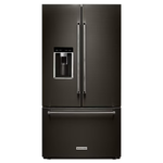 KitchenAid Counter-Depth 23.8-cu ft French Door Refrigerator with Ice Maker - Water and Ice Dispenser (Black Stainless Steel with Printshield Finish), KRFC704FBS, [FB188]