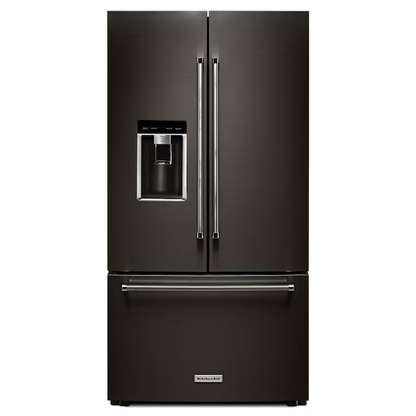 KitchenAid Counter-Depth 23.8-cu ft French Door Refrigerator with Ice Maker - Water and Ice Dispenser (Black Stainless Steel with Printshield Finish), [FB188]