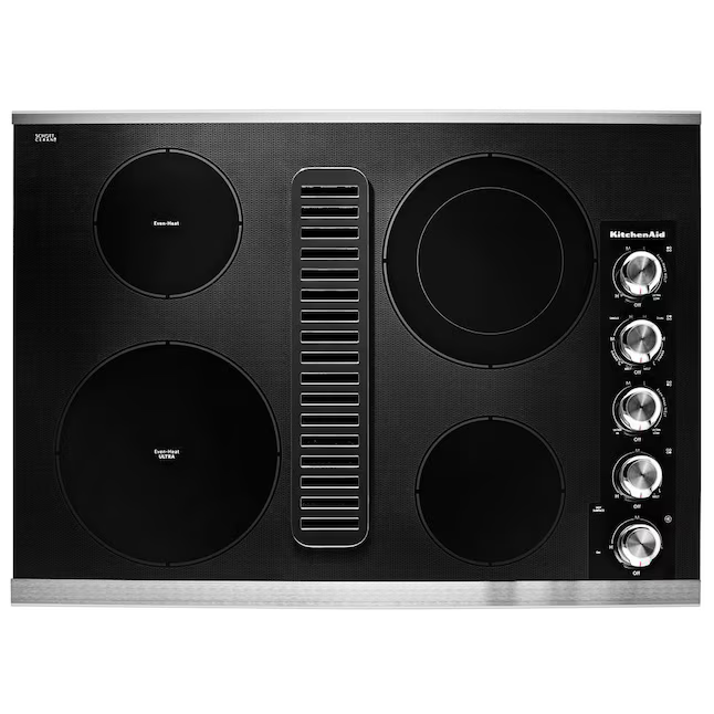 KitchenAid 30-in 4 burners Smooth Surface (Radiant) Stainless Steel Electric Cooktop with Downdraft Exhaust, KCED600GSS/01 *JR2508, Retail: $2,499.00, FINAL PRICE: $1,399.99 + TAX