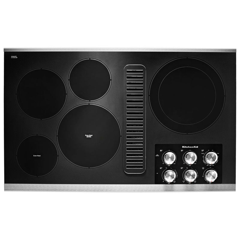 KitchenAid 36-in 5 burners Smooth surface Stainless steel Electric Cooktop with Downdraft Exhaust, MSRP: $2,599., FINAL PRICE: $1,699.99 + TAX