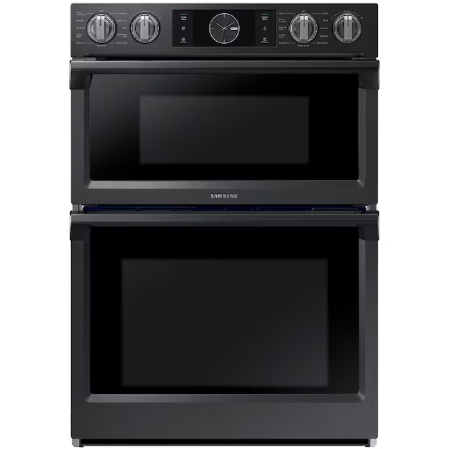 Samsung 30-in Self-cleaning Convection Oven Fingerprint-Resistant Convection European Element Microwave Wall Oven Combo (Black Stainless Steel)