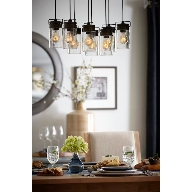 Alpine Reserve Vallymede 8-Light Aged Bronze Farmhouse Clear Glass Jar Large Hanging Pendant Light, B10006  #0575041 *JR2509, Retail: $179.98, FINAL PRICE: $99.99 + TAX