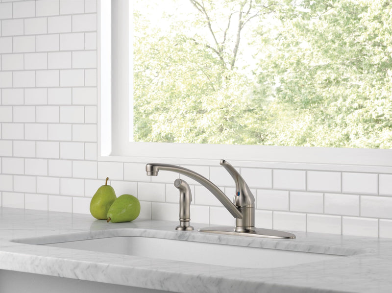 Delta Foundations Stainless Steel Single Handle Deck-mount Kitchen Faucet (Includes Deck Plate) (Includes Side Sprayer)