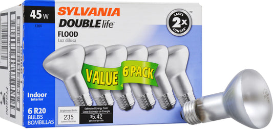 6- Sylvania Double Life 45 Watt R20 235 Lumens Light Bulb Track Flood Soft White Dimmable
