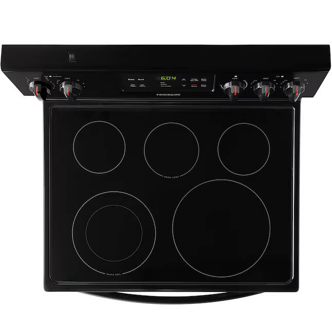 Frigidaire 30-in Glass Top 5 burners 5.3-cu ft Freestanding Electric Range in Black, FFEF3054TB *HD2510, Retail: $949.00, FINAL PRICE: $659.99 + TAX
