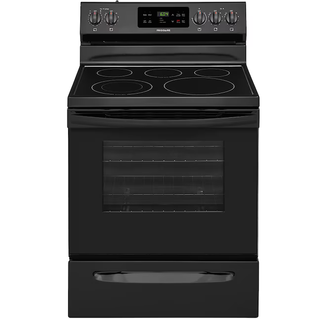 Frigidaire 30-in Glass Top 5 burners 5.3-cu ft Freestanding Electric Range in Black, FFEF3054TB *JR2510, Retail: $949.00, FINAL PRICE: $659.99 + TAX
