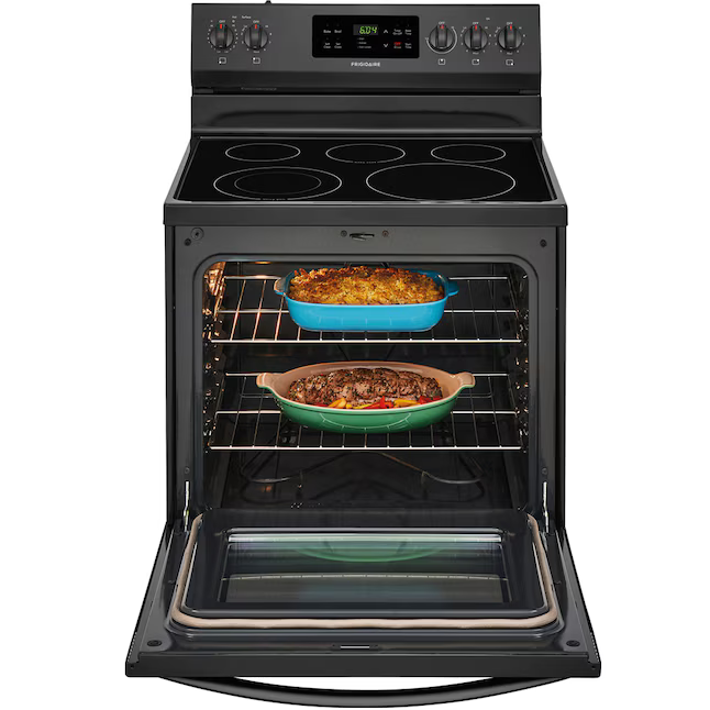 Frigidaire 30-in Glass Top 5 burners 5.3-cu ft Freestanding Electric Range in Black, FFEF3054TB *HD2510, Retail: $949.00, FINAL PRICE: $659.99 + TAX