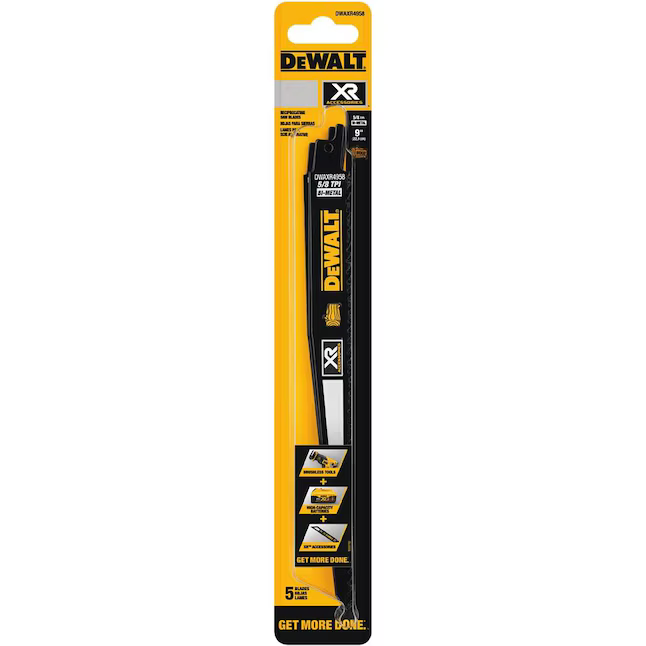 DEWALT XR Bi-metal 9-in 5/8 Tpi Wood Cutting Reciprocating Saw Blade (5-Pack), DWAXR4958