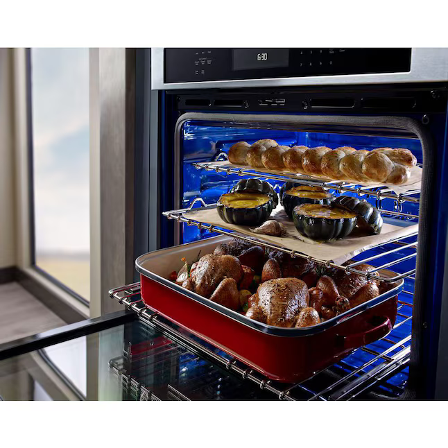 KitchenAid 30-in Double Electric Wall Oven with Self-Cleaning (Stainless Steel) - True Convection (Upper Oven), KODE300ESS *JR2503