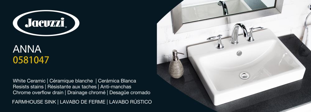 Jacuzzi Anna Farmhouse Vitreous China 16.93-in Drop-in Rectangular Farmhouse White Bathroom Sink