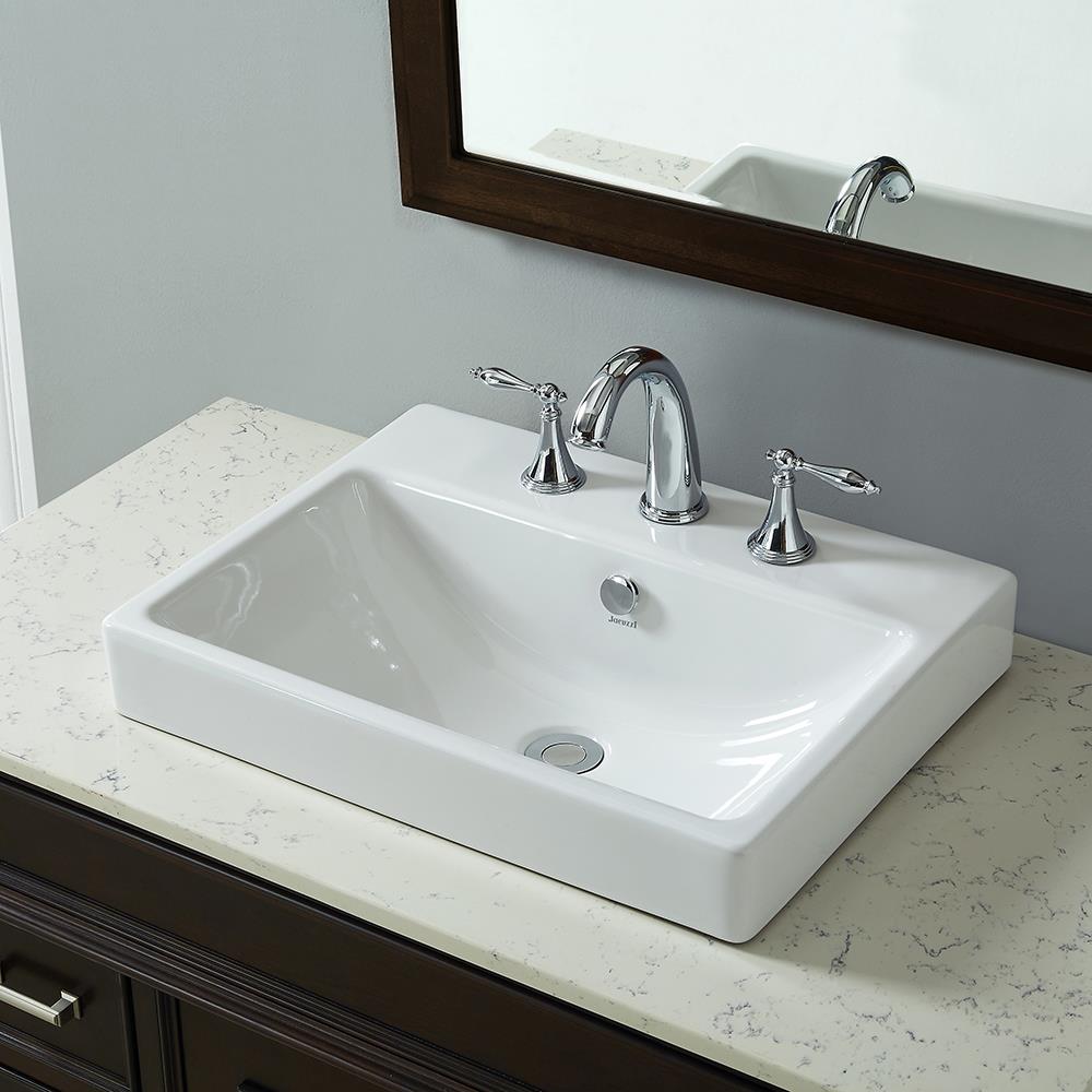 Jacuzzi Anna Farmhouse Vitreous China 16.93-in Drop-in Rectangular Farmhouse White Bathroom Sink