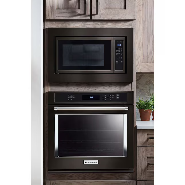 KitchenAid 30-in Single Electric Wall Oven Single-fan Self-cleaning (Black Stainless with Printshield Finish)
