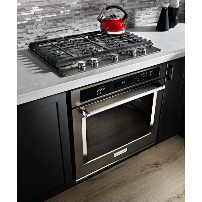 KitchenAid 30-in Single Electric Wall Oven Single-fan Self-cleaning (Black Stainless with Printshield Finish)