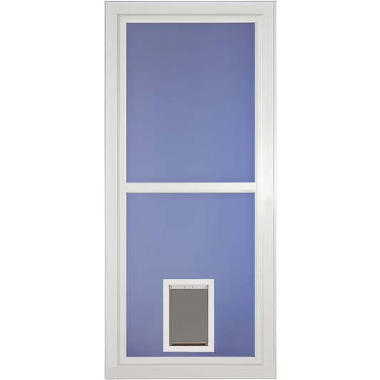 Larson Tradewinds Selection Pet Door 32-in x 81-in White Full-view Retractable Screen Aluminum Storm Door with Brushed Nickel Handle, *JR2409 #151