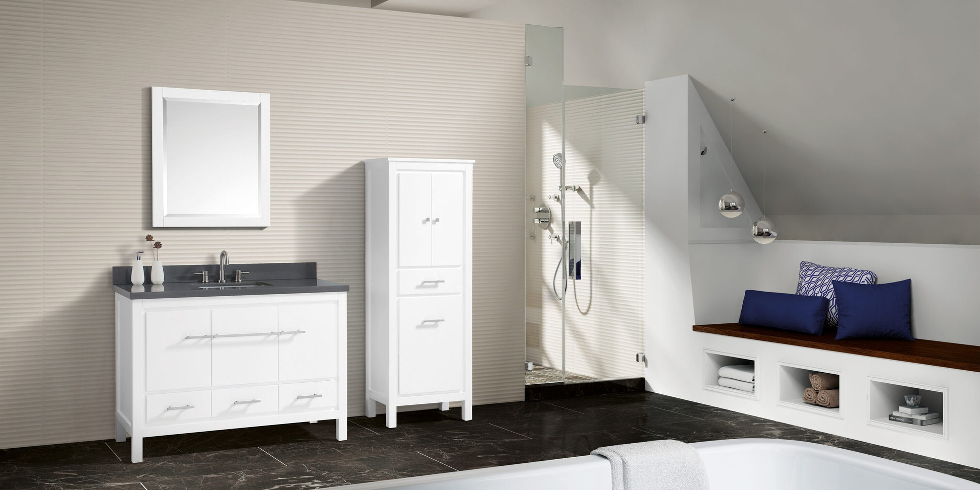 Riley 49 in. Vanity Combo in White with Gray Quartz Top, CLEARANCE PRICE: $689.99 + TAX [FBM-198]