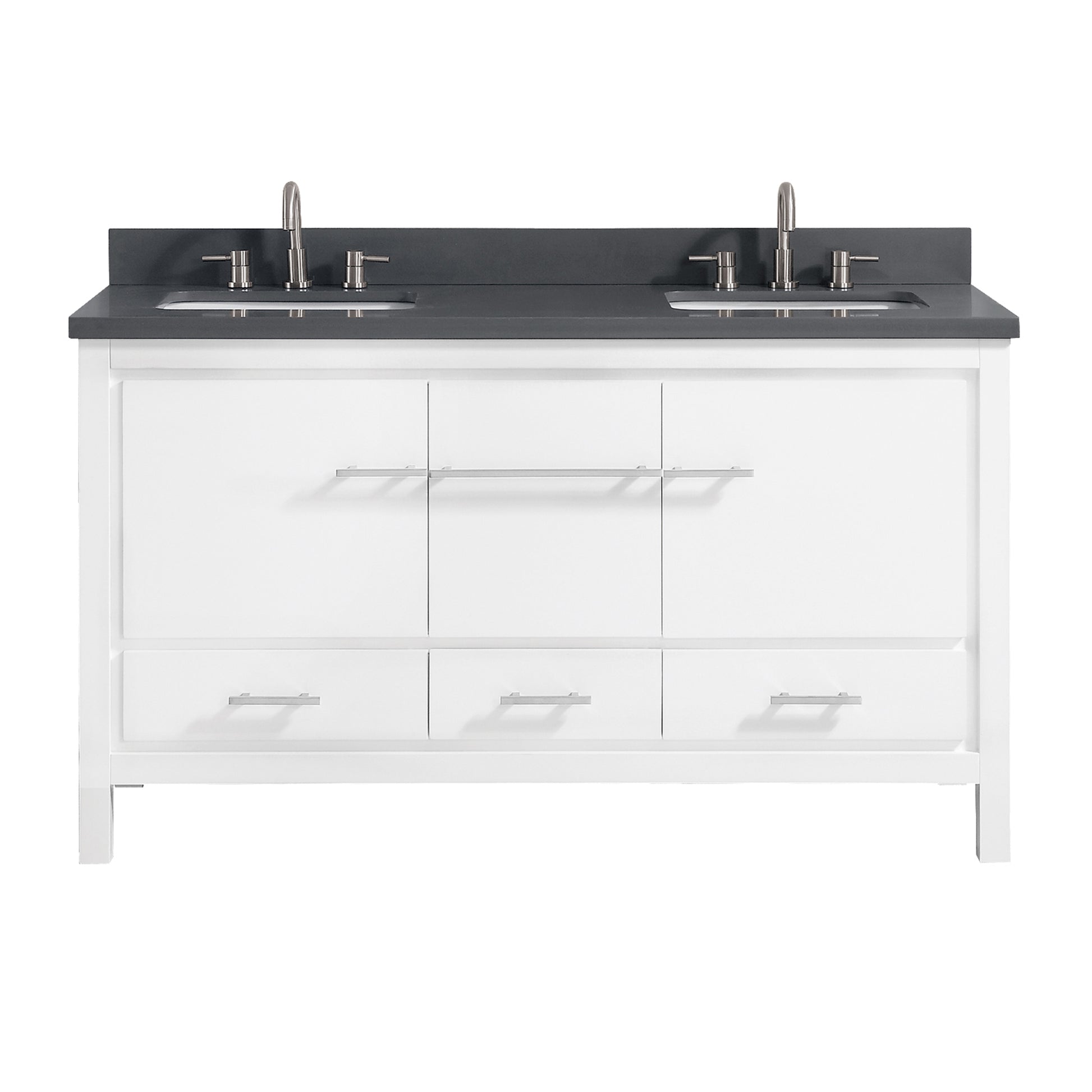 Riley 61 in. Vanity Combo in White with Gray Quartz Top, CLEARANCE PRICE: $799.99 + TAX [FBM-184]