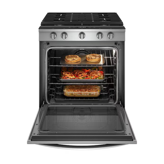 Whirlpool 30-in 5 burners 5.8-cu ft Air Fry Convection Oven Slide-In Natural Gas Range (Fingerprint Resistant Stainless Steel), WEG750H0HZ *HD2509, Retail: $2,399.00, FINAL PRICE: $939.99 + TAX