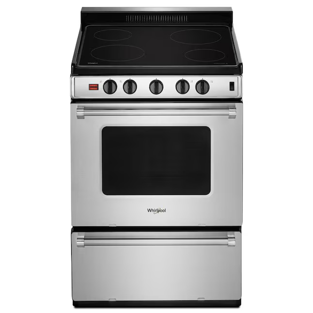 Whirlpool 24-in Glass Top 4 burners 2.96-cu ft Freestanding Electric Range (Stainless Steel), WFE500M4HS *JR2509, Retail: $1,699.00, FINAL PRICE: $849.99 + TAX