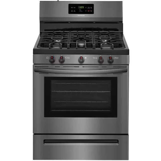 Frigidaire 30-in 5 burners 5-cu ft Freestanding Natural Gas Range (Black Stainless Steel), LFGF3054TD, MSRP: $1,149.00, FINAL PRICE: $539.99 + TAX