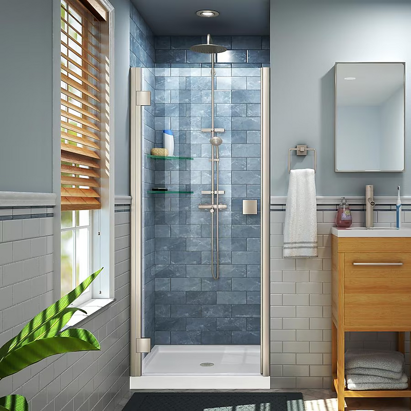 **In 4 Pieces** DreamLine Lumen Brushed Nickel 34-in to 35-in W x 72-in H Semi-frameless Hinged Shower Door, SHDR-5334720-4 *HD2408, Retail: $579, FINAL PRICE: $349.99 + TAX