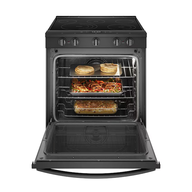 Whirlpool 30-in Glass Top 5 burners 6.4-cu ft Air Fry Slide-In Electric Range (Black), WEE750H0HB/5 *JR2508, Retail: $2,299.00, FINAL PRICE: $1,199.99 + TAX