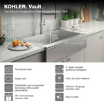 KOHLER Vault Farmhouse apron front 35.75-in x 24.31-in Stainless Steel Single Bowl 18-Gauge Kitchen Sink, K-R3942-2-NA  *HD2507, Retail: $529.00, FINAL PRICE: $299.99 + TAX