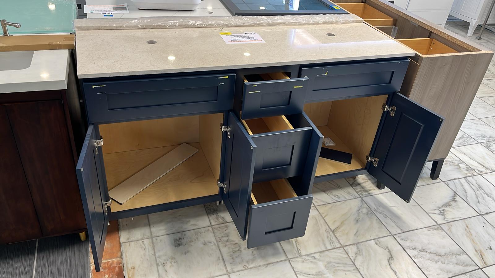60-Inch Double Sink Blue Shaker Vanity (Sinks not Included) Final Price $599.99 + TAX