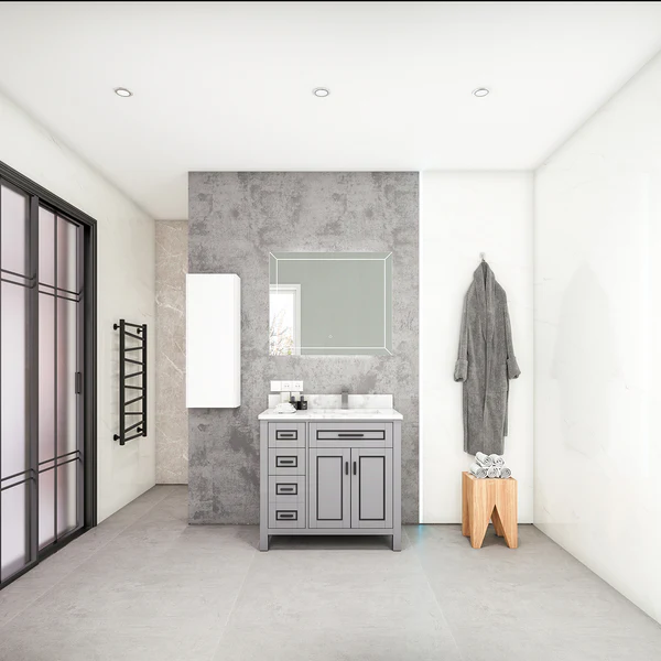 Venice 36-inch Vanity in Gray with Carrara White Marble Top, VV236G-TV236S, Retail: $1,399.95, CLEARANCE PRICE: $599.99 + TAX